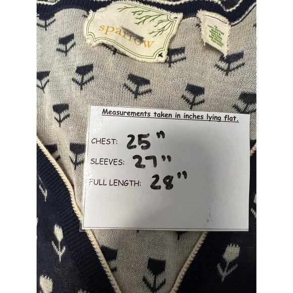 Anthropologie Sparrow Navy Cream Tulip Button Down Cardigan Lightweight XS - Picture 6 of 7